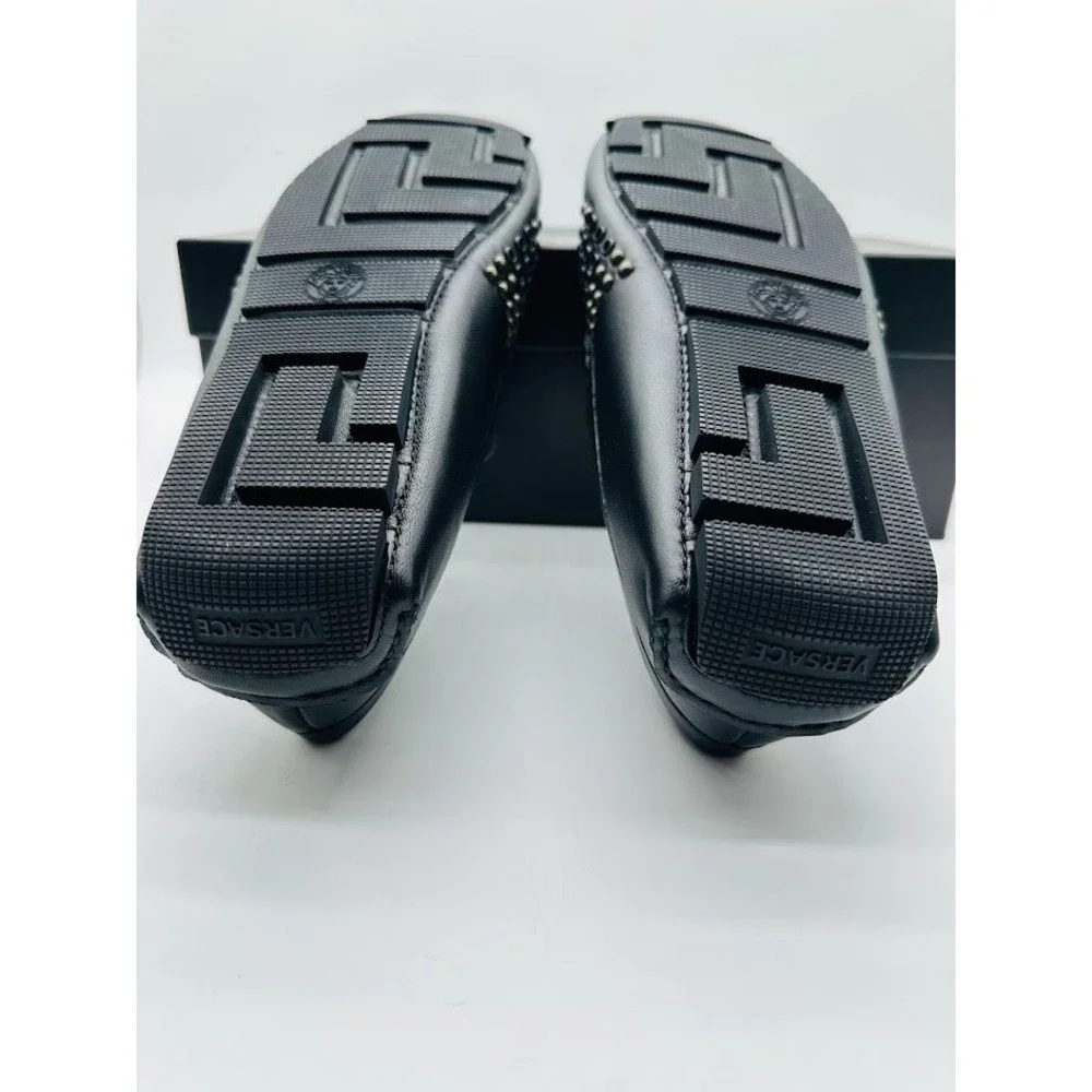Versace Medusa Studded Loafers Black Leather US 7.5EU 39.5 Designer Luxury Italy